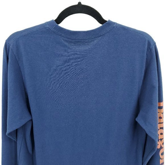 Men's Patagonia Long Sleeve T-Shirt S Blue/Red Logo Sleeve Spellout - Picture 4 of 16